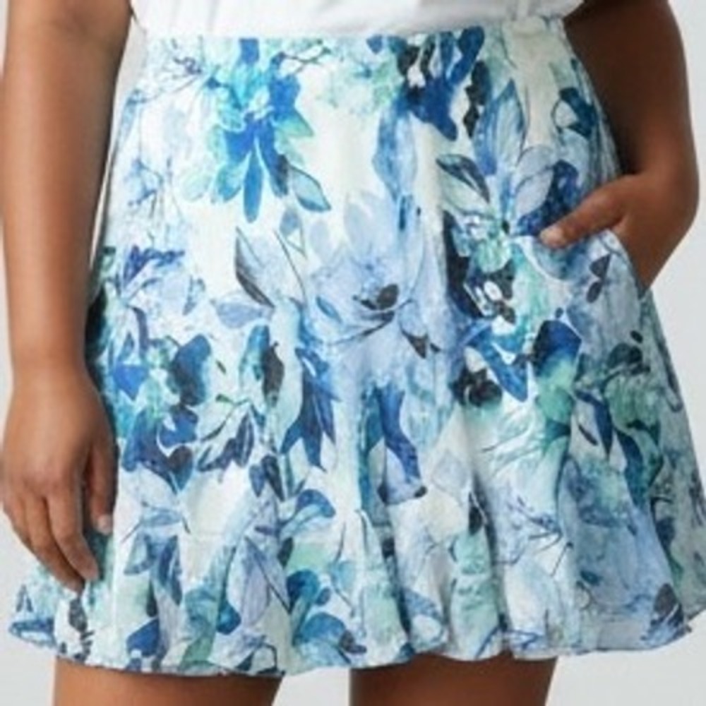 Covington Petite Floral Chiffon Skirt Blue White XLP‎ NWT cottagecore garden